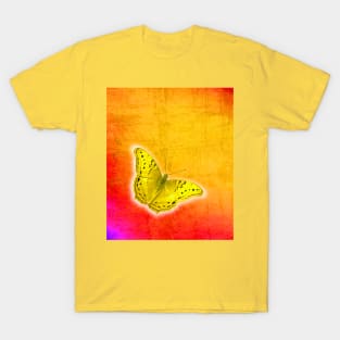 Glowing yellow butterfly on vibrant textured background T-Shirt